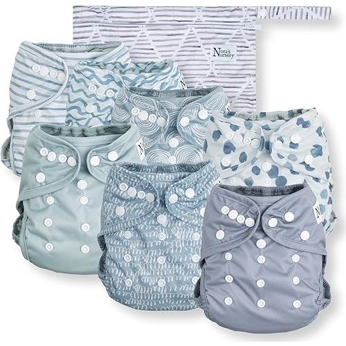 Nora's Nursery Cloth Diaper Cover, Reusable Cover with Snap Closure, Shell for Prefold, Flat, or Fitted Inserts, Includes Wet Bag - Something Blue