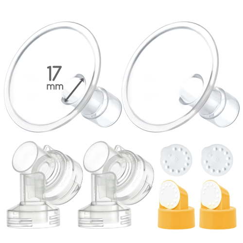 Maymom 17 mm 2X Two-Piece Breastshield, 2X Base Connector w/Valve and Membrane Compatible with Medela Breast Pumps; Small Shield (17mm)