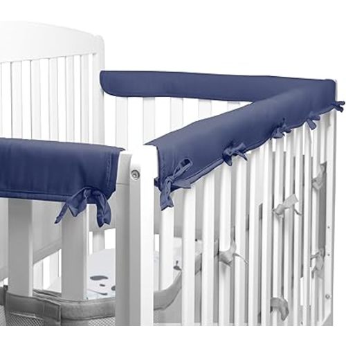 3-Pcs Bed Rail Guard Cover, Protect Baby Teeth and Save Rails, Rail Edge Protector Strip, Soft Anti-Collision Corner Cover in Cotton Fabrics, Cover 52" x 28" 3 & 4 Sides Full-Size Bed Rail, Navy Blue
