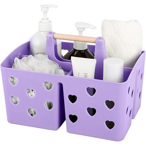 Anyoifax Portable Shower Caddy Plastic Shower Basket Organizer Divided Bathroom Caddy Storage Cleanning Caddy Tote with Handle for College, Dorm Room, Kitchen, Purple