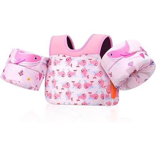 MoKo Toddler Swim Vest for Kids 13-30/20-50/22-66lbs, Swim Arm Floaties Cartoon Swimming Water Wings Pool Float Vests Sleeves Shoulder Straps Arm Band for Children Learn to Swim