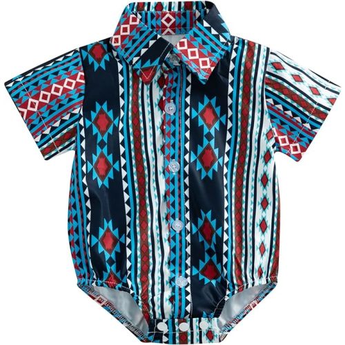 BULINGNA Infant Baby Boy Cowboy Shirt Romper Short Sleeve Button Down One-Piece Jumpsuit Gentleman Western Clothes