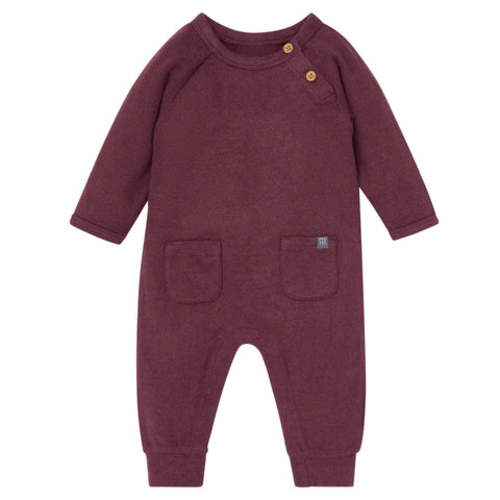 (6-9mo) Baby Neutral Burgundy Heather Hacci Long Sleeve Romper