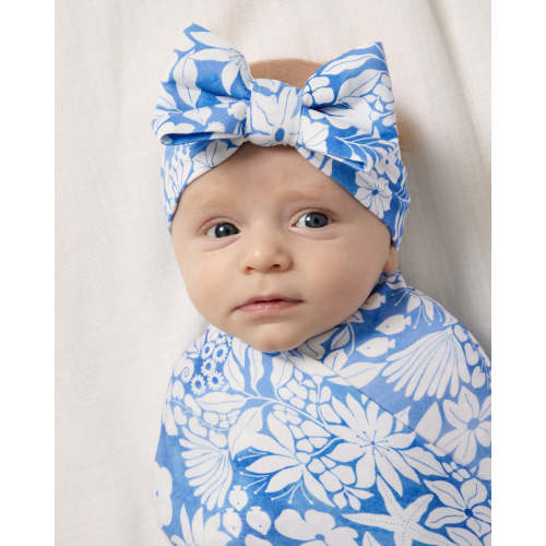 Azure Garden Swaddle & Luxe Bow Headband Set | Little Sleepies