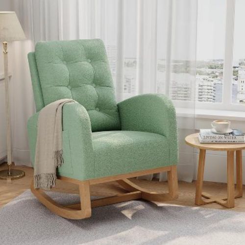 Modern Boucle Rocker Recliner with Side Pocket, Comfortable Glider for Nursery & Living Room, Green