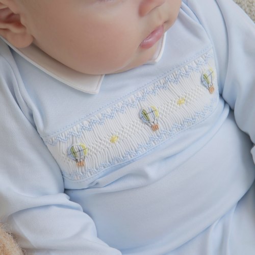 Hot Air Balloons in Blue Smocked Footie