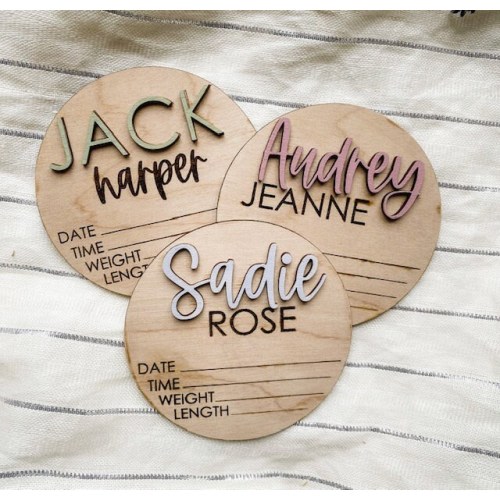 3D Baby Birth Announcement Sign: Wooden Newborn Photo Prop