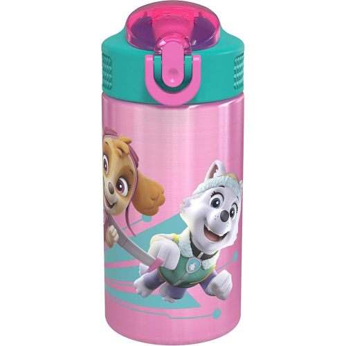 Zak Designs 18/8 Stainless Steel Kids Water Bottle with Flip-up Straw Locking Spout Cover, Durable Cup for Sports or Travel (15.5oz, Paw Patrol Skye),PWPT-S732