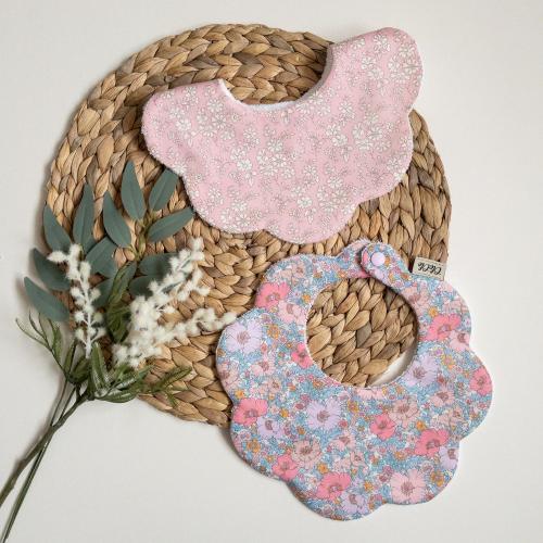 Personalised Scalloped baby dribble bib Liberty Fabric drool bib gifts set for baby shower gifts idea for baby girl gifts name embroidery