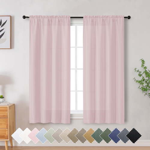 OVZME Bethany Blush Light Filtering Curtains 63 Inch Length 2 Panels Set, Farmhouse Faux Linen Textured Window Treatment Drapes for Living Room Bedroom, 40"Wx63"L Inch, Blush