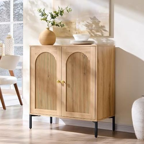 IFGET 34" Tall Modern Arched Sideboard Buffet Cabinet with Storage, Natural