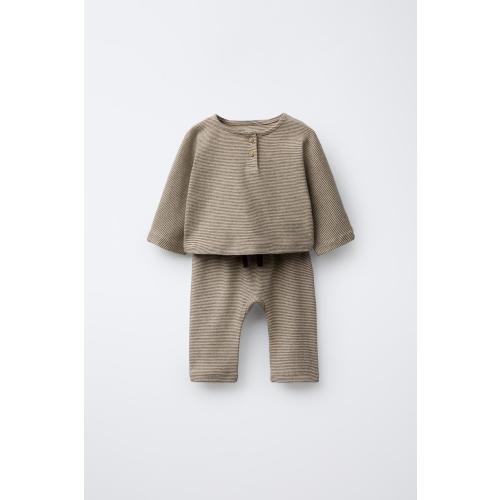 STRIPED T-SHIRT AND PANTS SET - taupe brown | ZARA United States