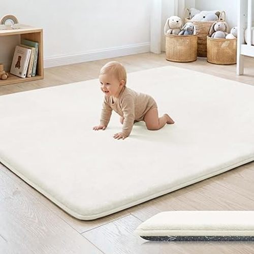 1.3" Thick Baby Floor Play Mat 50x50 Padded Foam Mat for Kids Cream