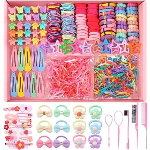 946 Pcs Hair Accessories for Girls, Colorful Hair Rubber Bands Elastic Hair Ties with Cute Hair Clips Hair Styling Tools