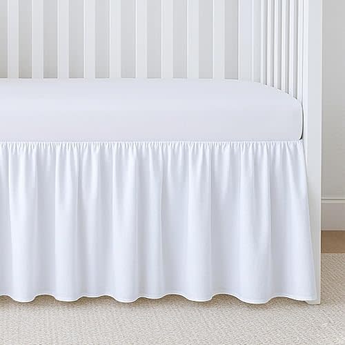 Crib Ruffle Bed Skirt Microfiber Nursery Bedding Skirt for Baby Girls (28” x 52” x 14’’) Inch - White Solid