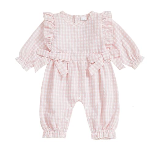 Newborn Baby Girl Outfit Ruffle Long Sleeve Plaid Boho Romper Cute Bubble Jumpsuit Vintage Fall Winter Clothes