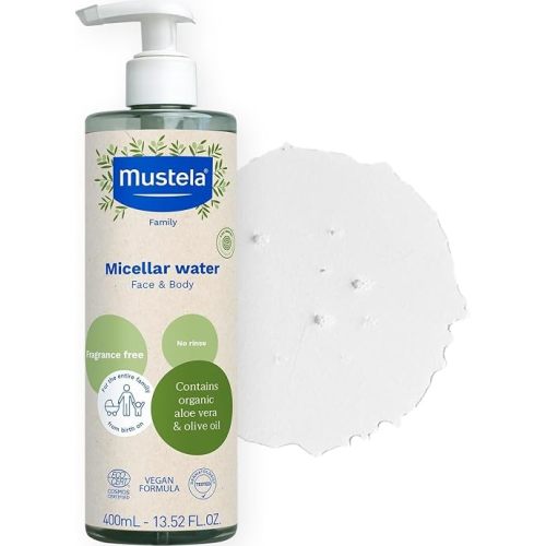 Mustela Certified Organic Micellar Cleansing Water -No-Rinse Natural Water Cleanser w/Olive Oil & Aloe Vera - For Baby, Kid & Adult - Fragrance Free, EWG Verified & Vegan -13.5 oz-Packaging may vary