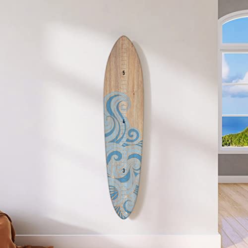 HEADWATERS STUDIO Wooden Surfboard Wall Decor Growth Chart - Surf Board Wall Decor for Kids Room, Wooden Growth Chart for Wall, Surfboard Wall Art, Surfboards for Decoration - Blue Wave (9.5"x 45")