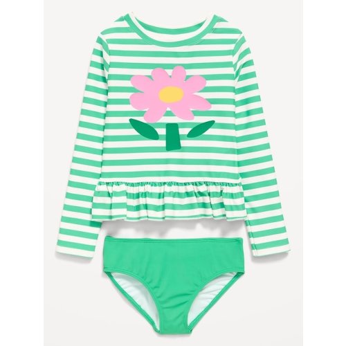 Printed Long-Sleeve Rashguard Swim Top Set for Toddler Girls