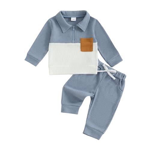 VISGOGO Baby Boy Clothes Toddler Fall Winter Outfit Sweater Toddler Boy Striped Clothes 6 12 18 Months 2 3T 4T Pant Set