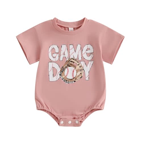 Newborn Baby Girl Boy Baseball Outfit Game Day Bubble Romper Short Sleeve Onesie Bodysuit Cute Summer Clothes