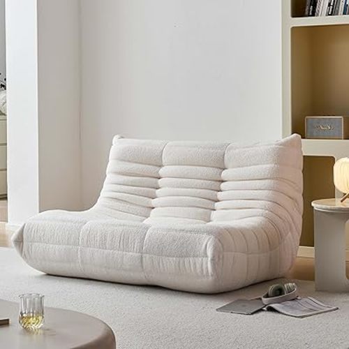 YVDNHP Bean Bag Chair for Adults, Oversized Loveseat Fireside Chair Comfy Bean Bag Couch, 2 Seater Lazy Sofa Couch Memory Foam Floor Chair Loveseat for Living Room, Bedroom Apartment Office (Beige)