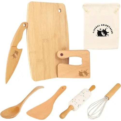 Wooden Kids Safe Knife and Kids Baking Set for Real Cooking, 8 PCS Toddler Montessori Kitchen Tools, Cooking and Baking for Kids Little Chefs Montessori Kitchen Tools for Toddlers-Kids Cooking Sets