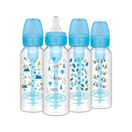 Baby Anti-Colic Options+ Narrow Baby Bottles 8oz, 4 Pack, Blue Nature