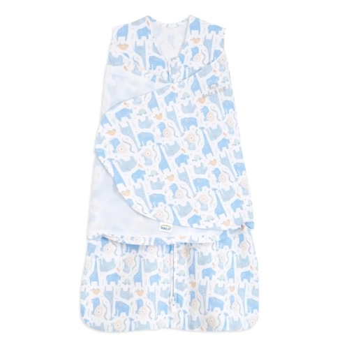 Blue Safari Animals 100% Cotton Baby Swaddle | HALO