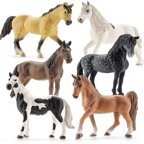 6PCS Solid 6" Large Horse Figurines, Realistic Farm Animal Toy Set
