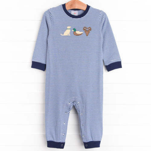 Hudson Hunter Trio Applique Romper, Navy Stripe – Stitchy Fish