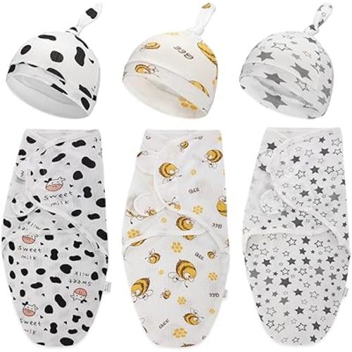 Chuarry 3 Pack Preemie Swaddle Blanket with Hat Set Preemie Hats Baby Receiving Blanket Swaddle Wrap for Newborn(Bright Style)