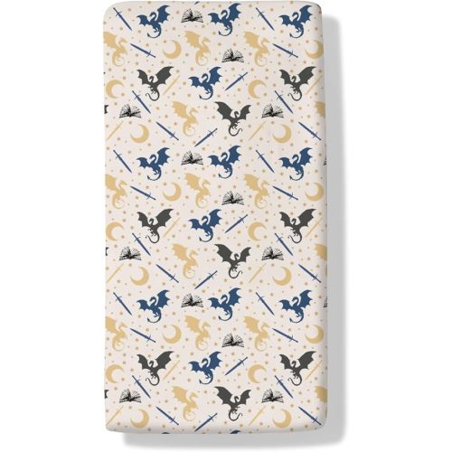 Fantasy Dragons Books Baby Crib Sheets Magical Dragon Stars Swords Fitted Crib Mattress Cover Bookish Toddler Baby Sheet for Standard Crib Mattress 28x52in