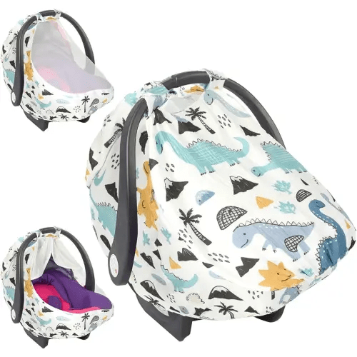 Fiwochic Baby Car Seat Cover Infant Windproof Carseat Canopy Stretchy with Extra Large Mesh Window Newborn Stroller Carrier Cover for Babies Boys and Girls Shower Gifts All Seasons