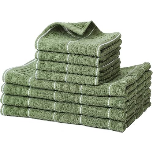 Glynniss Kitchen Towels and Dishcloths Set, Four Dish Towels 16x26 Inches, Four Absorbent Dish Cloths for Washing Dishes 12x12 Inches, Cleaning and Drying for Everyday Use Pack of 8 (Green)