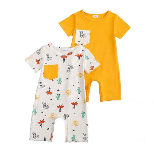 Actgleam Baby Boys Short Sleeve Romper Summer Infant Onesie Unisex Newborn Baby Clothes,Yellow,6-9 Months