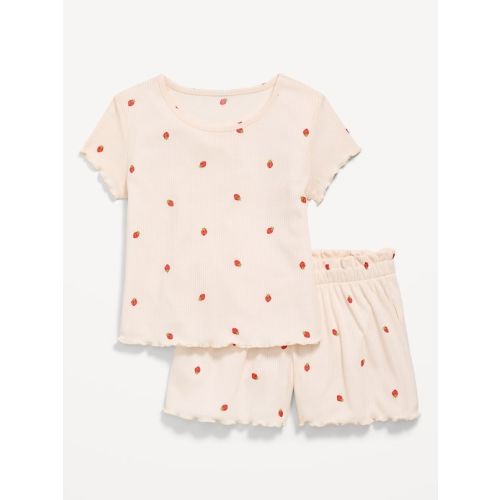 Ribbed Lettuce-Edge Pajama Top and Shorts Set for Girls