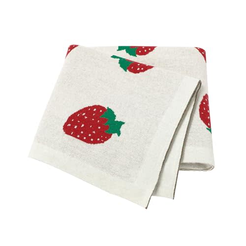 Yuehuam Baby Blanket Knitted Strawberry Soft Cotton Blanket for Infants Toddler Boys and Girls, Size 33 x 43 inches, Strawberry