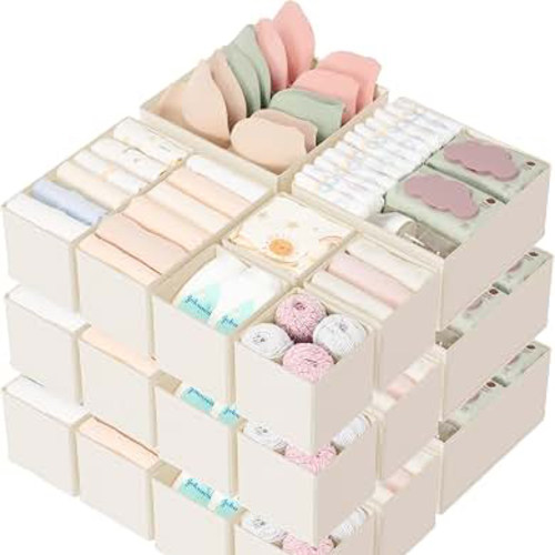 Amazon.com: Criusia Drawer Organizer 18-Piece Set, Dresser Organizer for Baby Clothes, Foldable Closet Storage & Drawer Dividers for Underwear, Socks, Nursery (Beige)