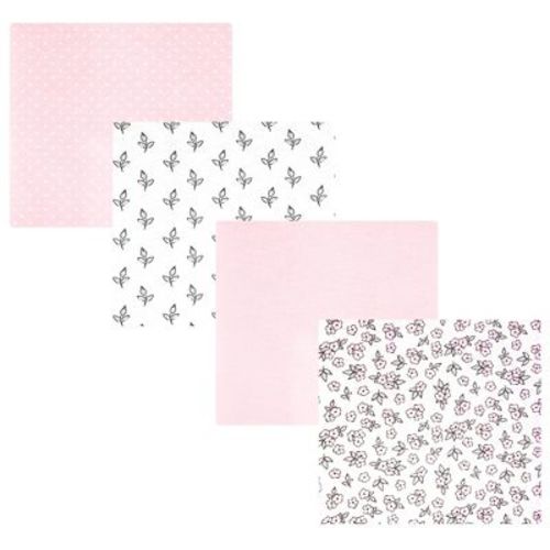 Hudson Baby Girl Cotton Poly Flannel Receiving Blankets 4-Pack, Pink Primrose, One Size