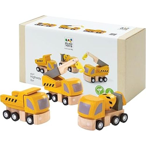 PlanToys® Highway Maintenance Wooden Montessori Vehicle Imaginative Kids