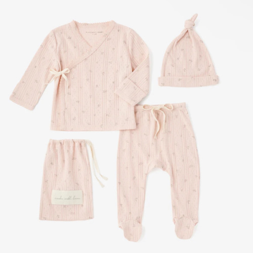 Blush Floral Organic Cotton Pointelle Layette 3 Pc Gift Set