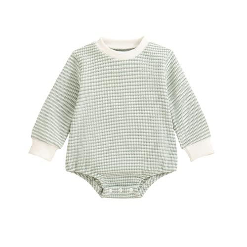 Baby Sweatshirt Romper Boy Girl Waffle Knit Long Sleeve Striped Romper Oversized Sweater Newborn Fall Winter Clothes