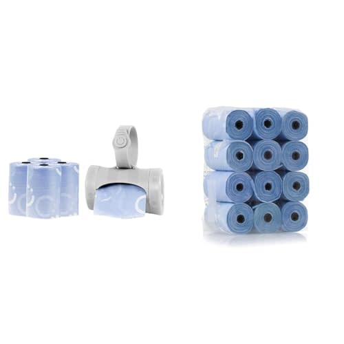 Ubbi On-the-Go Gray Bag Dispenser and Waste Disposal Bags Refill, Lavender Scented, Baby Savings Bundle & On The Go Waste Disposal Bags Refills Value Pack, Lavender Scented, 12 Roll Refills