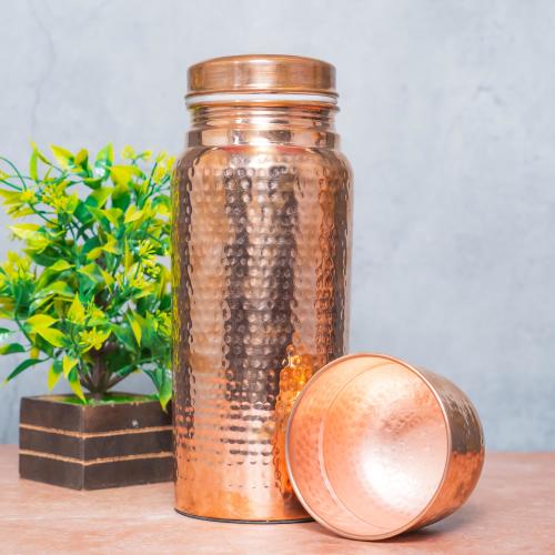 2 Liter Pure Copper Water Bottle with Cup – Indian Handmade Vessel 64 FL Oz
