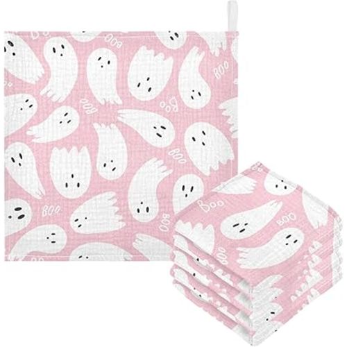 Cute Halloween Ghost Muslin Burp Cloths Baby Burp Cloths for Boys Girls Pink Ghost Baby Muslin Washcloths Baby Essentials for Newborn Soft Absorbent 12x12in,3 Pack