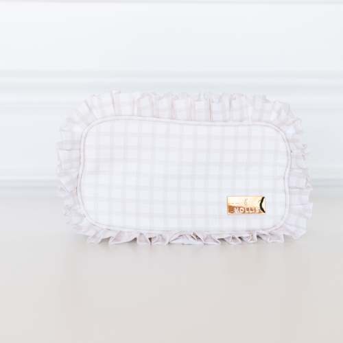 Nude Plaid Ruffled Nylon Medium Pouch