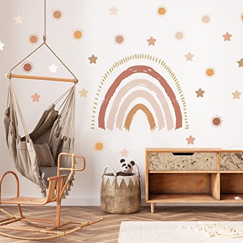 funlife Large Boho Rainbow Wall Decals Peel and Stick, Self Adhesive Boho Sun Wall Decal Stars Wall Sticker for Girls Bedroom Decor, Kids Nursery Room