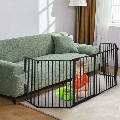 Sandinrayli 6-Panel Folding Baby Gate for Stairs Doorways Fireplaces Black