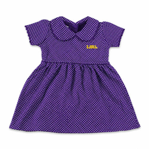 LSU Tigers Two Feet Ahead Kids Peter Pan Polka Dot Dress - Purple